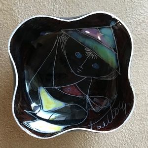 Rare Vintage Italian Fantoni Signed Art Small Bowl Mid Century Modern Pink Dish